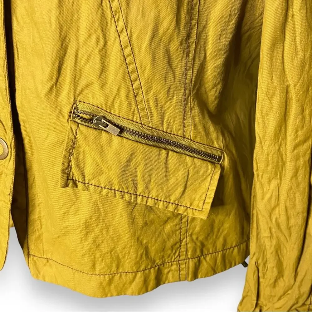 Coldwater Creek Mustard Yellow Drawstring Scrunch Snap Jacket Women’s Size 4-6
